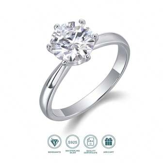Anillo de Moissanita de 1/2/3/5 quilates, plata de ley 925, hipoalergénico, adecuado para compromiso, boda, aniversario, uso diario, vacaciones, fiestas y ocasiones formales