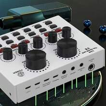 V8 Real-Time Sound Card, Real-Time Mixer, Voice Converter, Sound Card With Multiple Sound Effects, Suitable For Computer Recording, Home KTV, And Voice Chat - V8 White - View 3