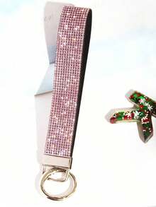 1pc Gold  & Diamond Decorated Bling Glitter Wristband With Open Circle Keychain, Suitable For Clutch And Keychain Leopard Print - Màu Hồng baby - Xem 5