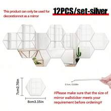 12/24/48pcs 3D Geometric Hexagon Acrylic Mirror Wall Stickers, Removable Decorative Mirrors, Hexagon Art Decor, For Home Decor, Stickers, Wall Decor, Self-Adhesive & Reusable, Shiny Feature, Glossy, For Home Decor, Room Makeover, Modern Home Decor, Renew Your Home, Rama Decor Sticker Gift Birthday Graduation Wall Decor Room Decor Wall Mirror Bathroom Decor Living Room Decor Bedroom Decor Kitchen Decor