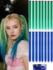 8 PCS Colored Clip In Hair Extensions 20 Inch Long Multi Color Party Bright And Vibrant Rainbow Hair Extensions Synthetic Colored Wigs For Halloween Parties At Music Festivals