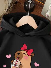 Áo nỉ trùm đầu ấm áp họa tiết Capybara cho bé gái mới biết đi - màu đen - Xem 3