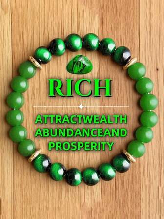 8mm Gradient Green Lucky Wealth Bracelet - Natural Fashionable Accessory, Attracts Wealth & Good Fortune, Suitable For Men & Women, Perfect Gift For Any Occasion, Boho Style, Durable Stone, Spiritual Explorer