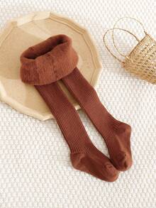 1/7 件女童纯色保暖紧身裤，保暖内衬，适合 5°C 以下，秋冬季休闲竖条纹打底裤