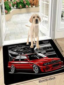 1pc New Red, Black And Gray Car Pattern Doormat, Christmas Gift, Suitable For Living Room, Bedroom, Indoor - Machine Washable - Flannel Material, Delicate Wrap, Skin-Friendly, No Pilling, Slightly Water-Resistant Easy Care, Odorless - Ideal For Home Decor, Room Decor, Living Room Carpet, Bedroom Carpet, Bathroom Carpet