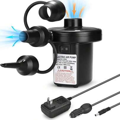 AXIDUN Bomba de Aire Eléctrica, Bomba de Aire Portátil de Llenado Rápido con 3 Boquillas, para Bolsas al Vacío, Colchón Hinchable, Juguetes Hinchable, Viaje a Familia,Camping