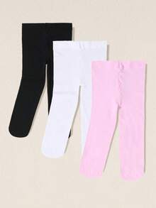 1/2/3雙純色幼兒女童打底褲，嬰兒用品，舒適新生兒襪子，黑白粉米色，適合四季日常穿著 - 彩色 - 查看 19