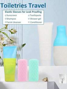 4pcs Travel Container Leak-Proof Covers, 12/10/8/4/1pcs Set Silicone Leak-Proof Bottles For Toiletries, Fits Most Bottle Sizes, Elastic Sleeves, Unisex, Multicolor, Suitable For Travel Organizer, Travel Essentials, School Supplies, Holiday Camping, Mini Perfume (Unisex), Beach Fragrance, Christmas Gift, Halloween Gift - 彩色 - 查看 6