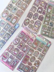 12-14pcs Glass Window Stickers, 3D Holographic Stickers, Laser Diary/Water Cup Decor