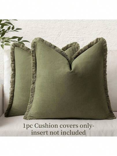 1 pieza Funda de cojín con flecos, estilo rústico, tela suave lavada, decoración del hogar, (Inserto de almohada no incluido)
