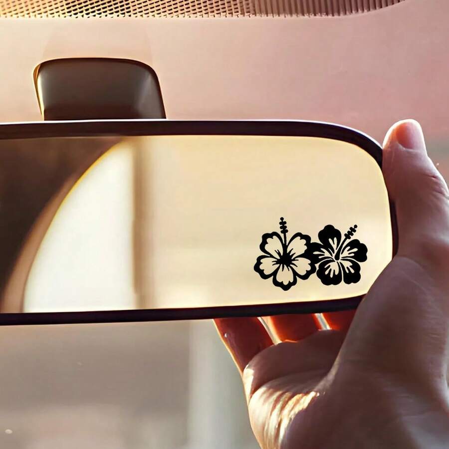 1 pieza - Pegatina de flor de hibisco para espejo retrovisor de coche, calcomanías para espejo retrovisor de coche, pequeñas calcomanías, pegatinas de vinilo para coche, múltiples colores, accesorios de decoración para coche - Unitalla - Ver 1
