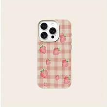 Patrón Pastoral de Fresa en Cuadrícula Rosa Adecuado para Funda 16 Pro 15 Pro/14/16 Plus/15/13 Pro/12/11 TPU Simple, a Prueba de Golpes, Funda Protectora de Moda Alta Estética - Colores mixtos - Ver 8