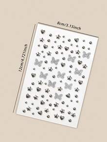 Metallic Silver Gray With Gold Rivet Star Butterfly Heart Y2K Face Decoration Rhinestone Stickers DIY Holiday Party Makeup Ball Face Decoration Glitter Rhinestone Stickers - Multicolor - View 11
