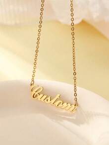 1pc Customized Daily Name Necklace, Personalized Name Necklace, Stainless Steel Customized Nameplate Pendant Necklace, Gift For Valentine's Day, Birthday, Bridesmaid, Christmas, Mother's Day, Her, Party, Fashionable Text Necklace To Showcase Charm - Multicolor - View 6