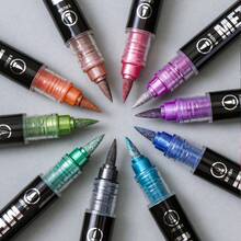 12/24/48 Metallic Marker Set, Dual-Tip Acrylic Markers For Black Paper, Scrapbooks, Photo Albums, Rock Painting, DIY Arts And Crafts, Card Making, Scrapbooking Supplies