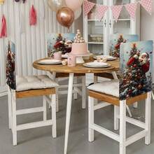 1pc/4pcs/6pcs/10pcs Christmas Santa Claus Printed Plush Chair Cover, Removable Short Plush Fabric Chair Slipcover With Snowflake & Bird Pattern, Suitable For Dining Room, Living Room, Office, Hotel And Home Decor