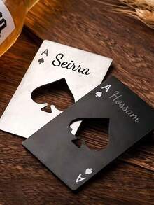 Ouvre-bouteille de bière avec logo de texte personnalisé, ouvre-bouteille en acier inoxydable créatif en forme de pelle et de carte à jouer, tire-bouchon de vin pour la maison