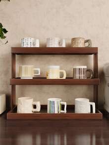 Three-Tier Bamboo Coffee Bar Storage Rack-Easy Assembly, Ideal For Kitchen, Dining Room, Cosmetics, And Lipstick Organization. Holds Mugs And Water Glasses. Features Natural Bamboo Grain. Space-Saving Home Decor And Countertop Organizer. Bamboo Kitchenware. - Walnut - View 5