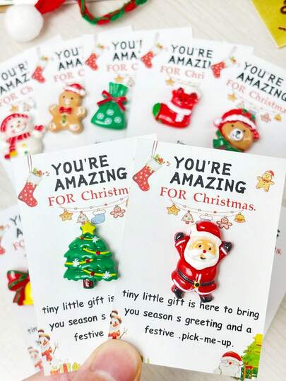 10pcs Fun [Christmas] Mini Hug Cards For Friends, Holiday Christmas Encouragement Cards With Resin Santa Claus, Stockings, Gingerbread, Snowman, Reindeer, Atmosphere Decoration Gifts, Emotional Gifts, Perfect For Friends And Family, Including Inspiring "You're Awesome" Cards, Valentine's Day Gifts, Friendship Gifts, Christmas Gifts
