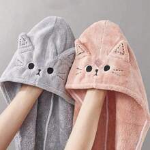 Serviette de cheveux mignonne en forme de chat pour femmes, turban en microfibre séchage rapide, serviette torsadée ultra-absorbante pour cheveux longs et bouclés, accessoire de bain et de douche doux (design de dessin animé, sans frisottis, séchage en douceur). Serviettes de douche pour salon de beauté, hôtel, sport, essentiels de la maison, serviette, soins de la peau