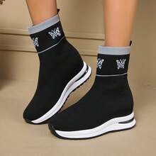 1 Pair Women's Fashion Boots, Slip-On Breathable Mesh Sock Boots, Casual Lightweight Non-Slip Versatile Elevator Ankle Boots
