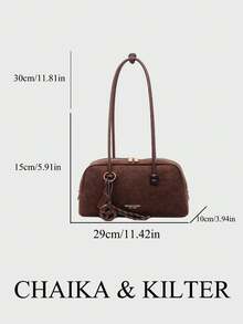 1 件 CHAIKA & KILTER 纯色亮面 PU 面料单肩包，女士时尚大容量保龄球包，双手柄设计带拉链开合，适合日常和户外使用（与吊坠一起出售）