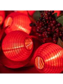10/20pcs Battery Powered Red Nylon Lantern String Lights, Suitable For Bedroom, Nursery, Patio, Party, Mid-Autumn & New Year Decoration - Red Cloth Lantern - View 2