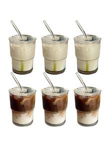 6pcs, 350ml/12oz Glass Cups, High-Quality Transparent Glass Cups With Lids And Straws, Durable, Easy To Clean, Reusable, Suitable For Coffee, Iced Tea, Juice, Water, Milk Tea, Home And Office Use - Ideal Gift For Christmas, Halloween, Thanksgiving - 6-pack Glasses - View 12