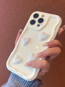 1个3D水滴电镀心形珍珠TPU防摔手机壳，兼容苹果16/16Pro/16ProMax/15/14/13/12/11/XsMAX系列手机保护套 - 白色 - 查看 5