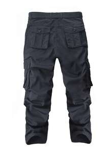 Black Multi-Pocket Men's Cargo Pants (Belt Not Included)