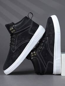 Fashion Casual Men's Flat Platform Shoes,Classic Stylish Men Sports Skate Shoes Lace-Up Running Shoes,Personalized Men Sneakers Street Casual Shoes - Black - View 2