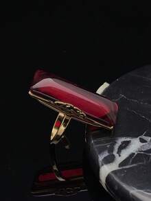 1 pieza Anillo rectangular de lujo exquisito con piedra roja grande, de acero inoxidable 316 dorado, elegante para mujer, regalo para fiesta, banquete o cita
