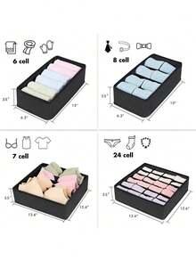 Four Piece Drawer Organizer Divider Foldable Closet Storage Organizer Basket And Fabric Organizer Box, Used For Storing Clothes, Underwear, Bras, Ties, Accessories, Socks - Grey - View 5