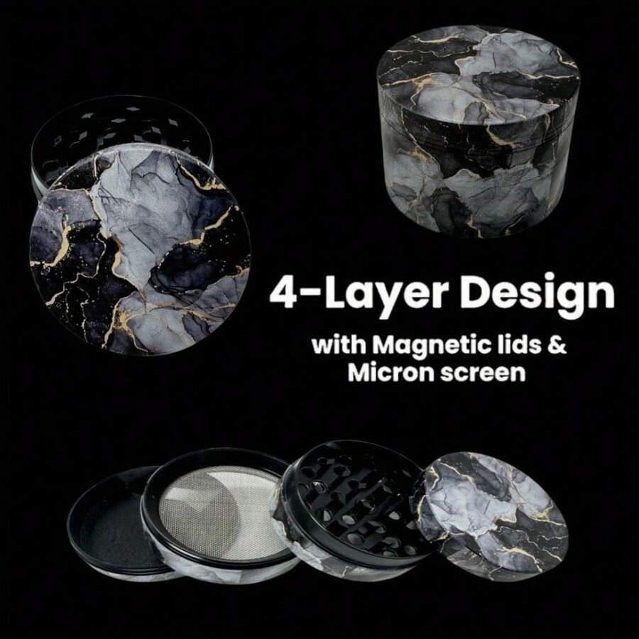 2 Inch Marble Pattern Herb Grinder Spice Mill Mortar Pestle Salt Crusher Tobacco Bud Vanilla Portable 4 Sections Manual Zinc Alloy Tobacco Raw Grass Grinder Cigarette Smoking Accessories Gift