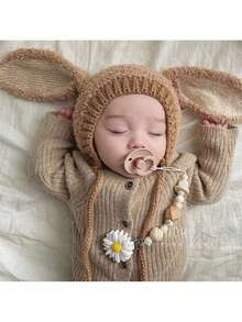 1pc Baby Thickened Plush Camel Colored Hat, Cute Cartoon Long Ear Winter Ear Protection Headwear