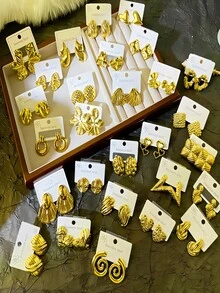 1 Paar/12 Paar/24 Paar Oversized neuer Titanstahl vergoldeter Modeschmuck Ohrringe Set, geeignet für den täglichen Gebrauch (kostengünstiges Material) (grobe Verarbeitung). Das Bild kann vom tatsächlichen Produkt (Größe, Farbe) abweichen. Kunden, die hochwertige Ohrringe suchen, sollten beim Kauf vorsichtig sein. - Gold - Übersicht 8