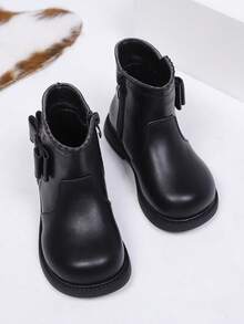 1 Pair Girls' Butterfly Lace Side Zipper Soft Comfortable Round Toe Sweet Fashion Princess Style Flat Ankle Boots, Suitable For Autumn/Winter