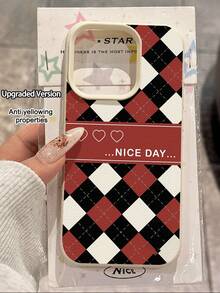 WeiMi 1pc New Cute Red Black White Plaid "NICE" Pattern Waterproof Anti-Fall Anti-Slip High-Quality Soft Leather Texture Phone Case Protective Cover Compatible With Apple, Phones - Multicolor - View 4