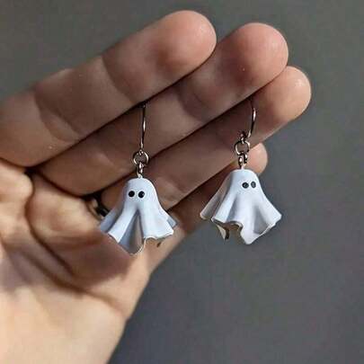 1 Pair Cute Ghost Cartoon Earrings, Lovely Ghost Earrings For Halloween Party