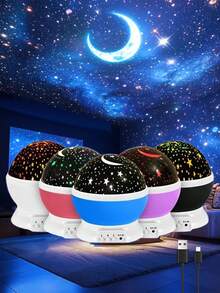 1 件 3D 星空 LED 投影仪，电池供电 USB 供电 LED 桌面灯，360 度旋转星月彩色灯，儿童房卧室装饰夜灯，浪漫求婚艺术品，适合户外，营造浪漫星空效果，适用于室内卧室、客厅、办公室、派对， - 彩色 - 查看 2
