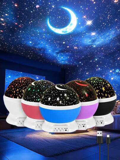 1 件 3D 星空 LED 投影仪，电池供电 USB 供电 LED 桌面灯，360 度旋转星月彩色灯，儿童房卧室装饰夜灯，浪漫求婚艺术品，适合户外，营造浪漫星空效果，适用于室内卧室、客厅、办公室、派对，