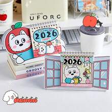 1pc 2026 New Calendar Lucky Apple Dog Desk Calendar, Essential Office Desktop Display, Monthly Calendar Notebook Cardboard, Office Home Decoration, Student Self Discipline Cardboard