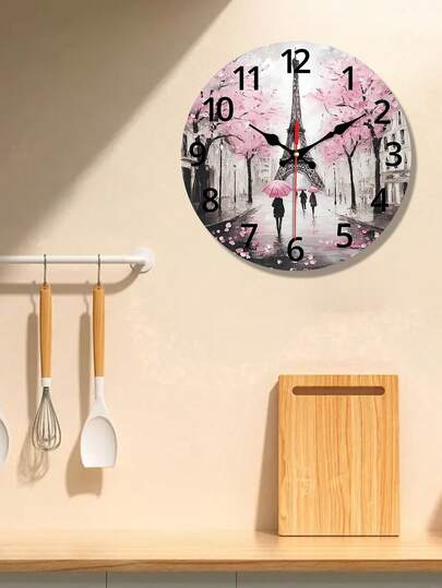 Eiffel Tower Paris Art Wand Klok Silent, 10 12 Inch, Wood Crafted Living Room, Bedroom, Office Battery Operated (AA Not Included) view 3