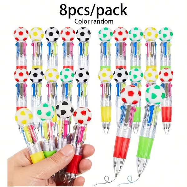8pcs/Set, Random Color Football Sports Pen, Multicolor 4-In-1 Ballpoint Pen, Suitable For Writing, Football Party Ballpoint Pen