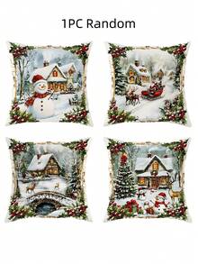 Zestaw 4 poduszek dekoracyjnych na Boże Narodzenie z 1 lub 4 elementami – nowoczesny nadruk z bałwanem, Świętym Mikołajem, reniferem i ostrokrzewem, 18 x 18 cali | Zapięcie na zamek błyskawiczny | Wytrzymały materiał poliestrowy | Nadaje się do salonów, pokoi, sof i sypialni (bez wypełnienia) Idealny na świąteczne dekoracje i przyjęcia