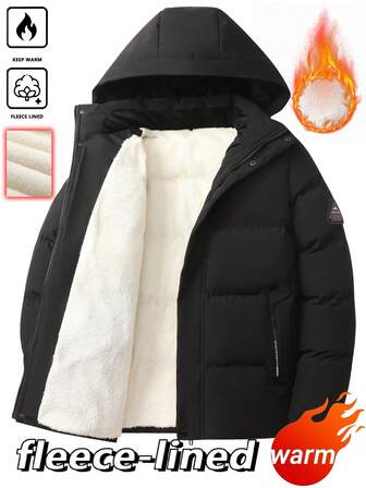 男士休闲加厚棉衣，带保暖内衬，保暖拉链棉衣，可拆卸兜帽，冬季长袖风衣