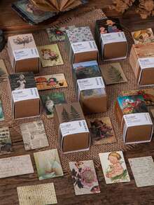 100pcs/Pack Vintage Forest Animal & Insect Mini Memo Notes, Double-Sided Decorative Paper, Scrapbooking Supplies, School Stationery, Retro English Phrases, Floral, Butterfly, Journaling, DIY Background Material - Multicolor - View 9