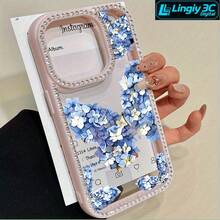 Teléfono Blue Flower Juego de doble cara 3 en 1, adecuado para phone16promax, 16 15pro 14 14 Plus/ 14 Pro 13 13 Pro 12Pro 11pro Promax Series. Anticaída y Antimanchas Suave, Unisex, Con Decoración. - Blanco - Ver 2