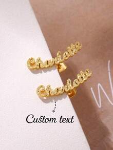 Customized Name Women's Earrings, Classic Stainless Steel Gold Cursive Letter Arch Earrings, Bohemian Style Summer Earrings, Personalized Pendant, Birthday Jewelry, Anniversary Gift For Wife, Couples, Christmas Present, Everyday Wear, Gold, Fashionable, Retro, Minimalist, Unisex - Multicolor - View 1