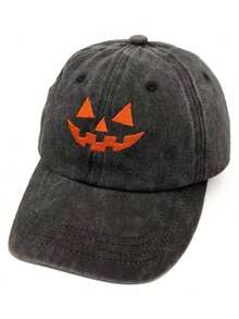 1 Embroidered Baseball Cap Suitable For Both Men And Women, Halloween Pumpkin Face Hat, Halloween Costume Hat, Quirky Retro Dad Hat, Suitable For Giving People Halloween Gifts
